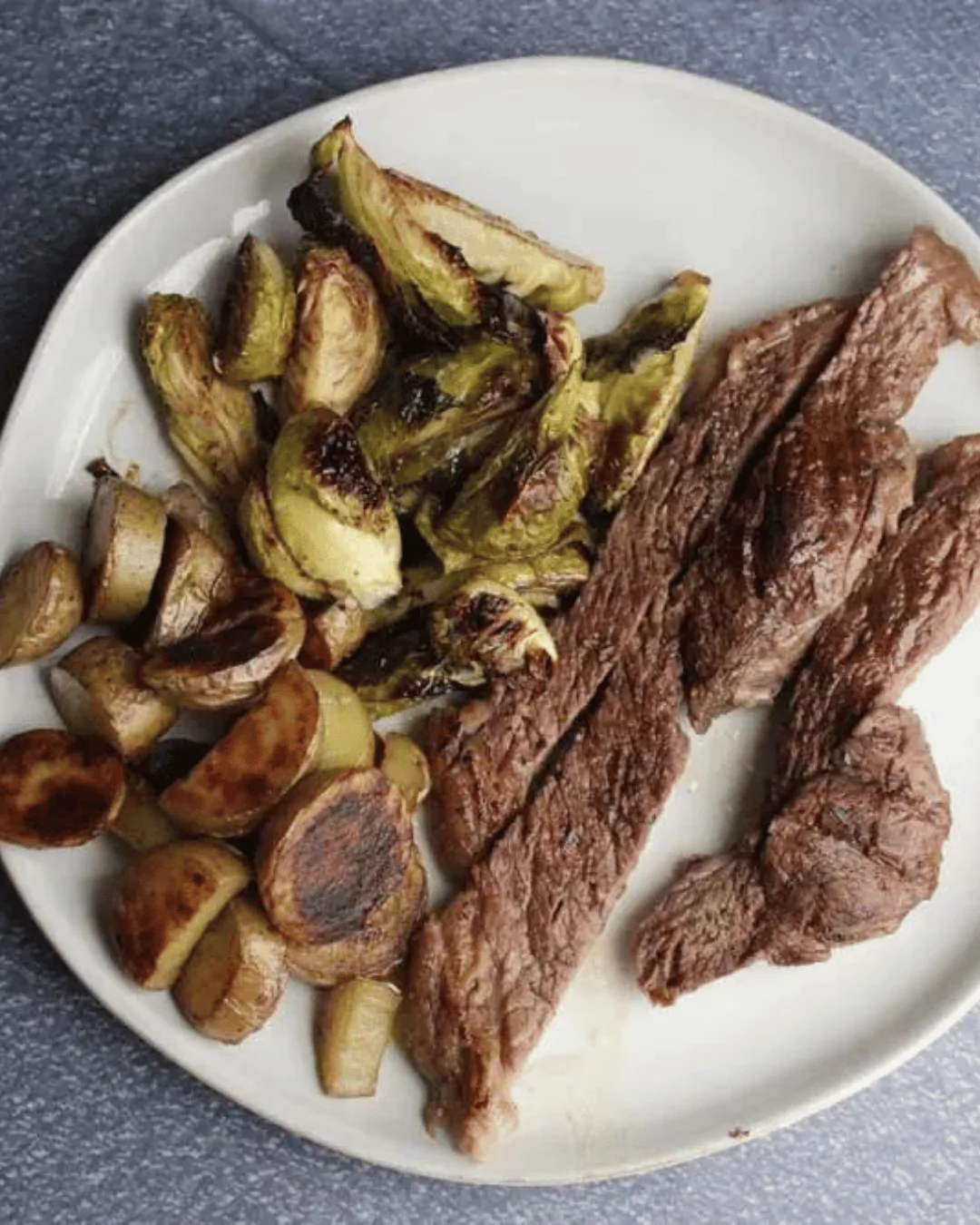 Pan-Seared Sirloin Steak with Sprouts and Potatoes