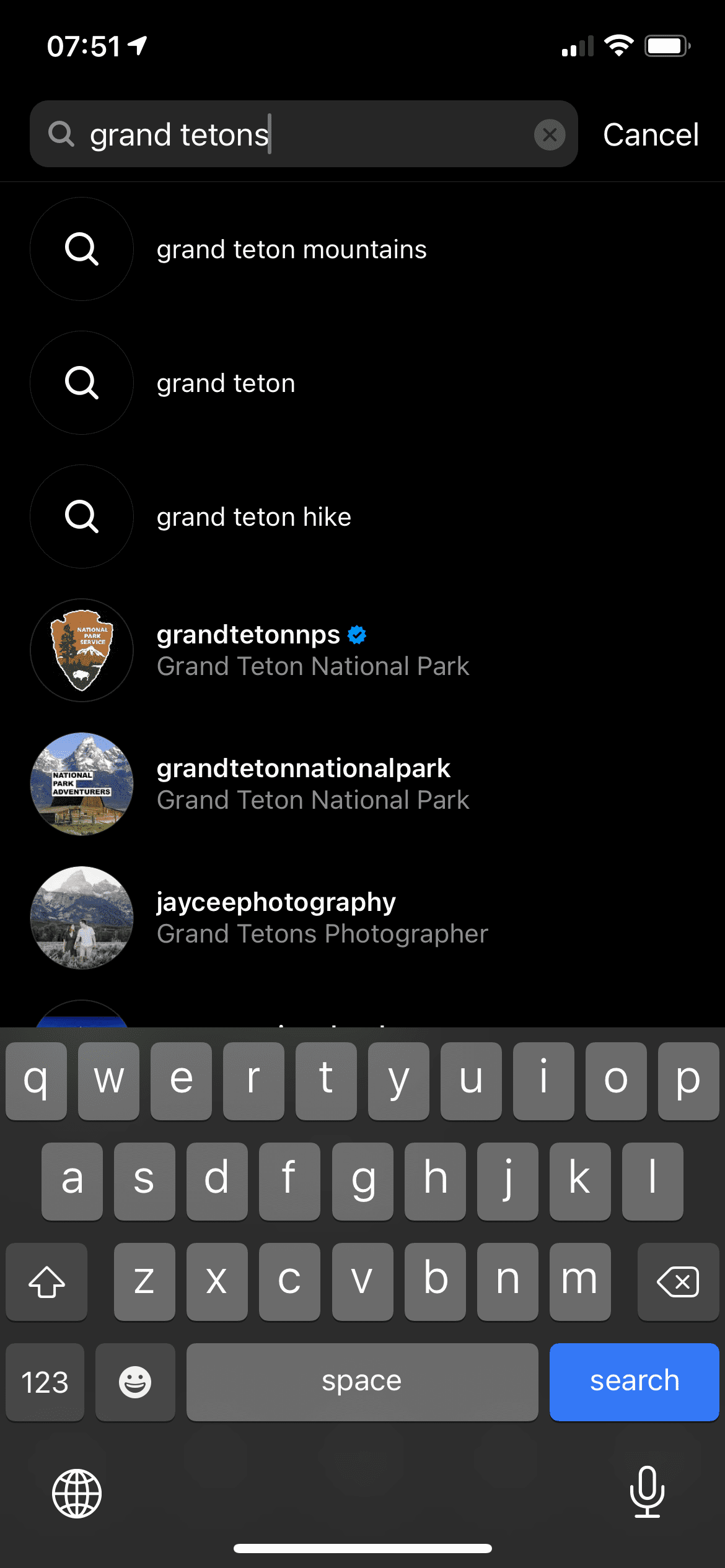 Instagram SEO Search for Grand Tetons
