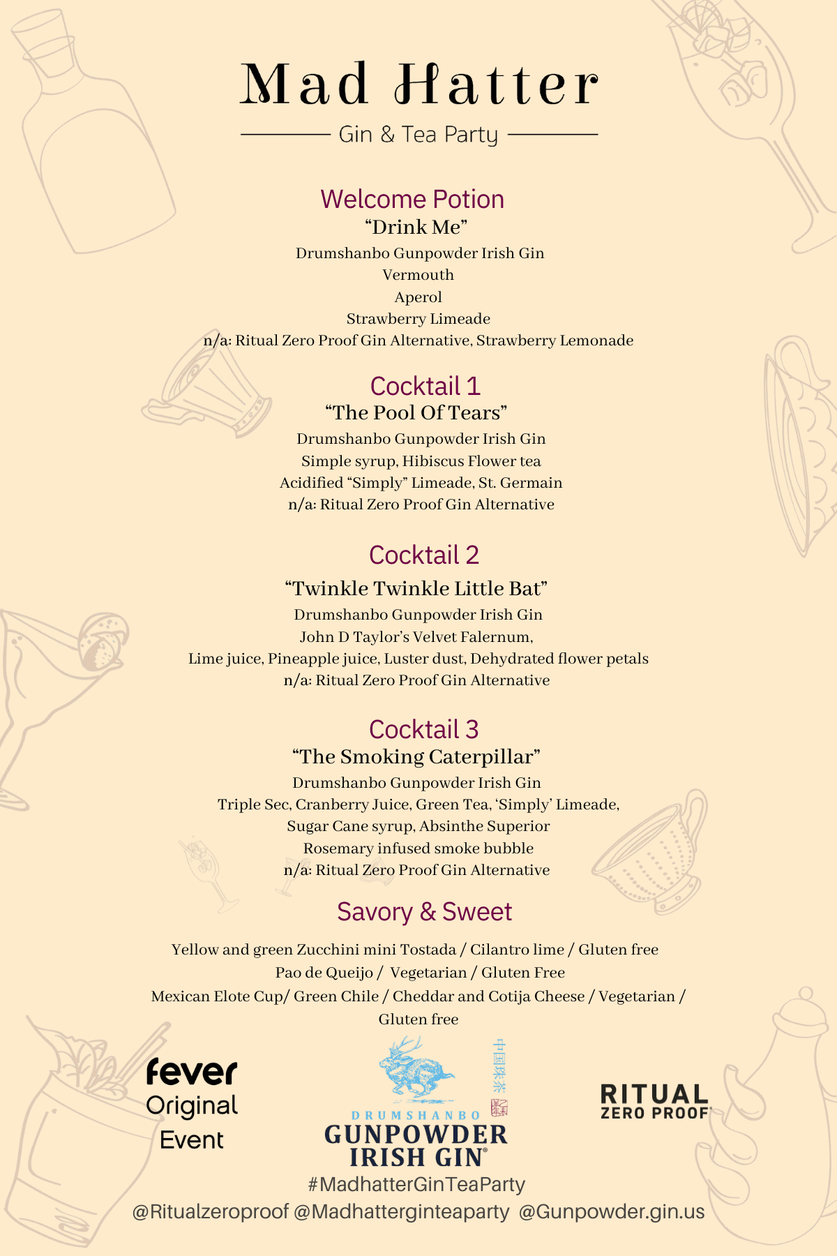 Mad Hatter Gin and Tea Party Drink Menu
