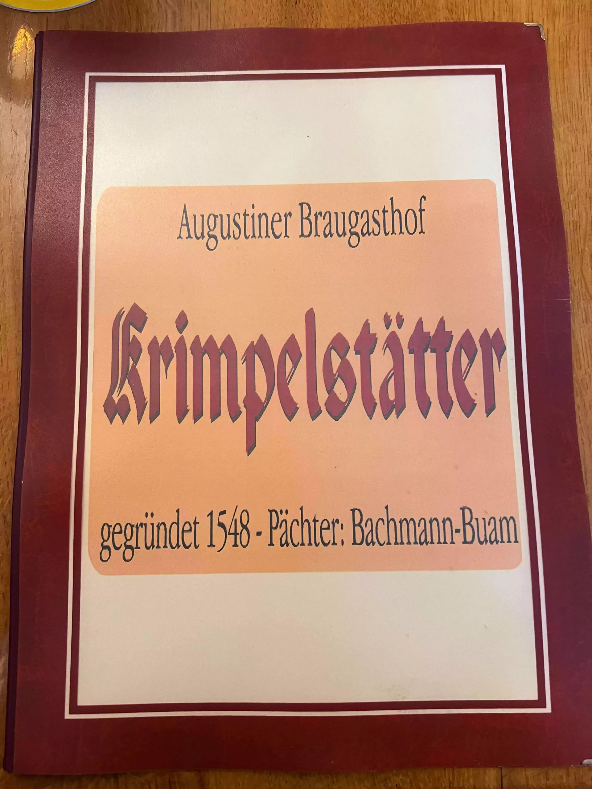 Augustiner Braugasthof Krimpelstätter menu