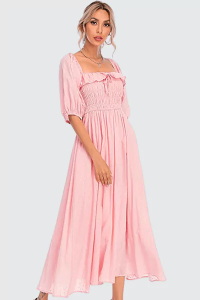 R.Vivimos Women Summer Half Sleeve Cotton Ruffled Vintage Elegant Backless A Line Flowy Long Dress