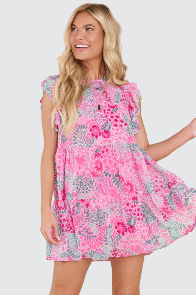Blossoming Beauty Pink Multi Floral Print Dress