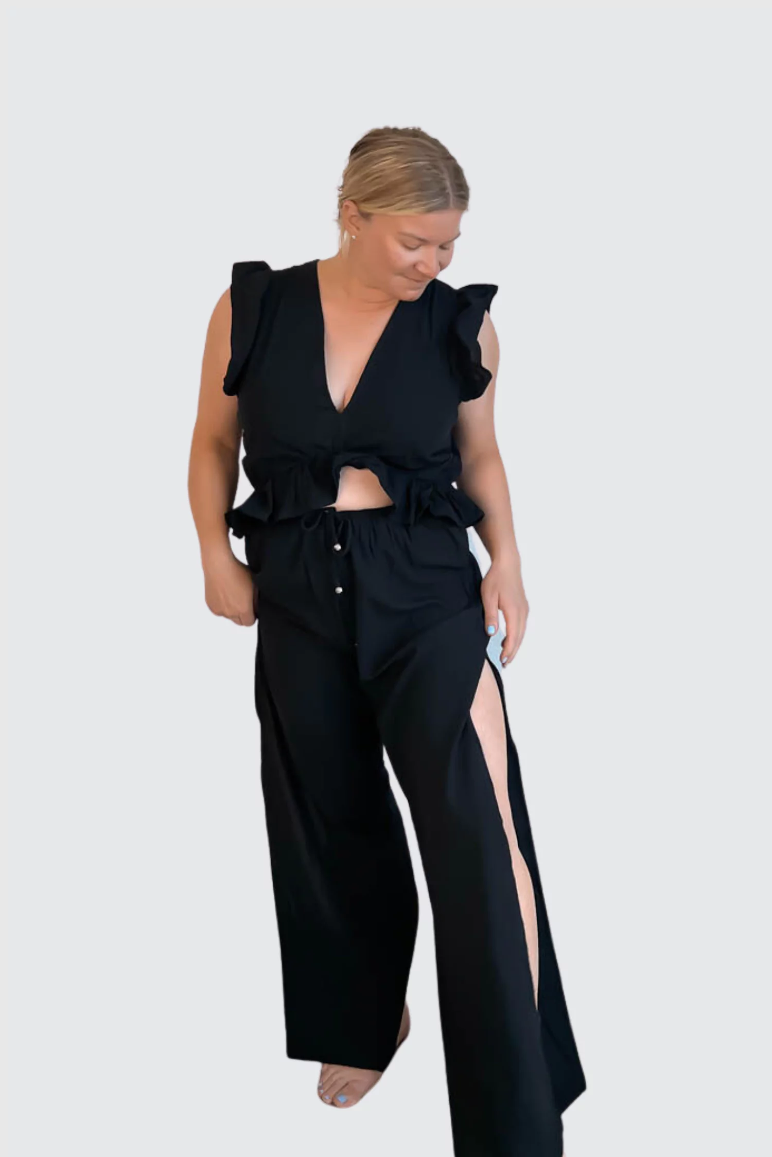 FANCYINN 2 Pieces Black Beach Jumpsuits Outfits for Women