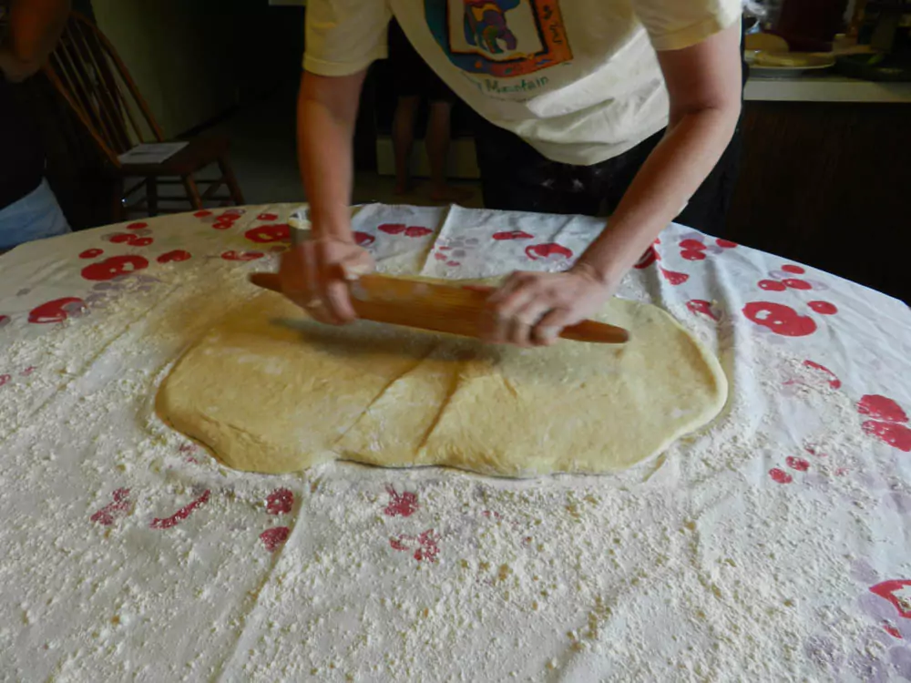 stretching dough
