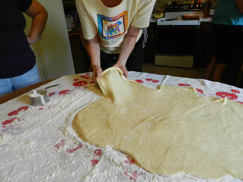 stretching dough