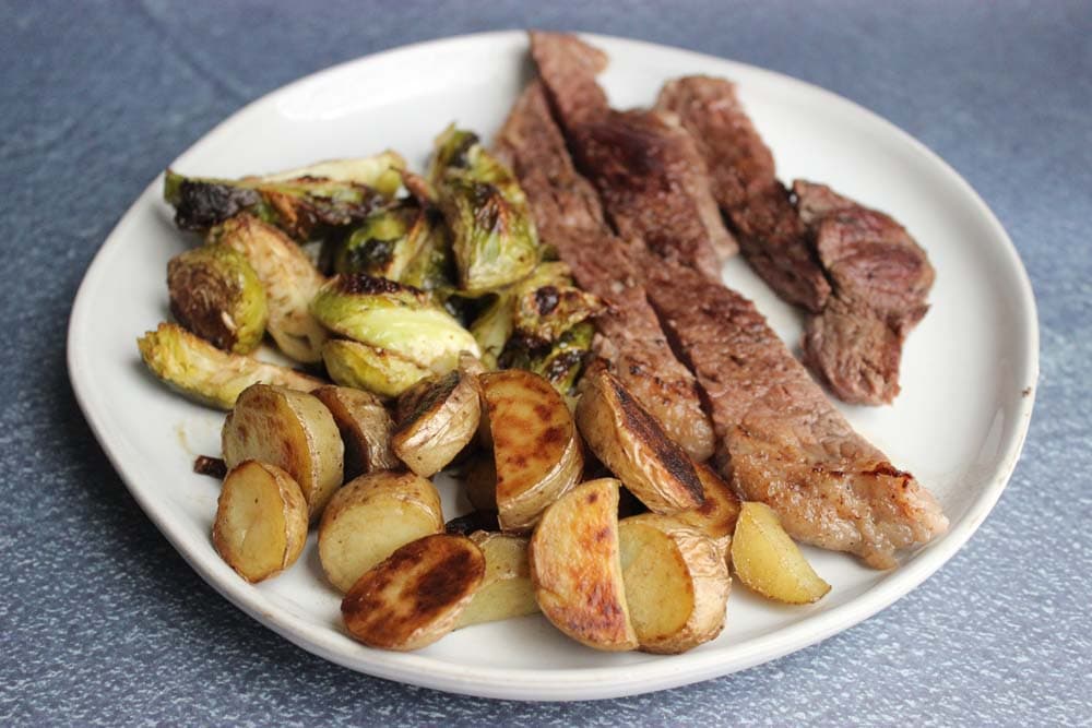 Pan-Seared Sirloin Steak with Sprouts and Potatoes