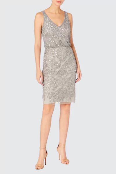 Adrianna Papell Beaded Blouson Sheath Dress