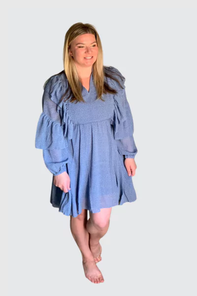 MITILLY Light Blue V Neck Swing Short Dress