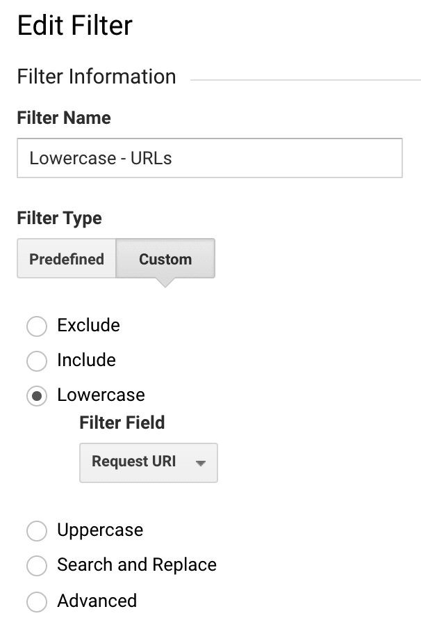 Google Analytics Filter Lowercase URLs
