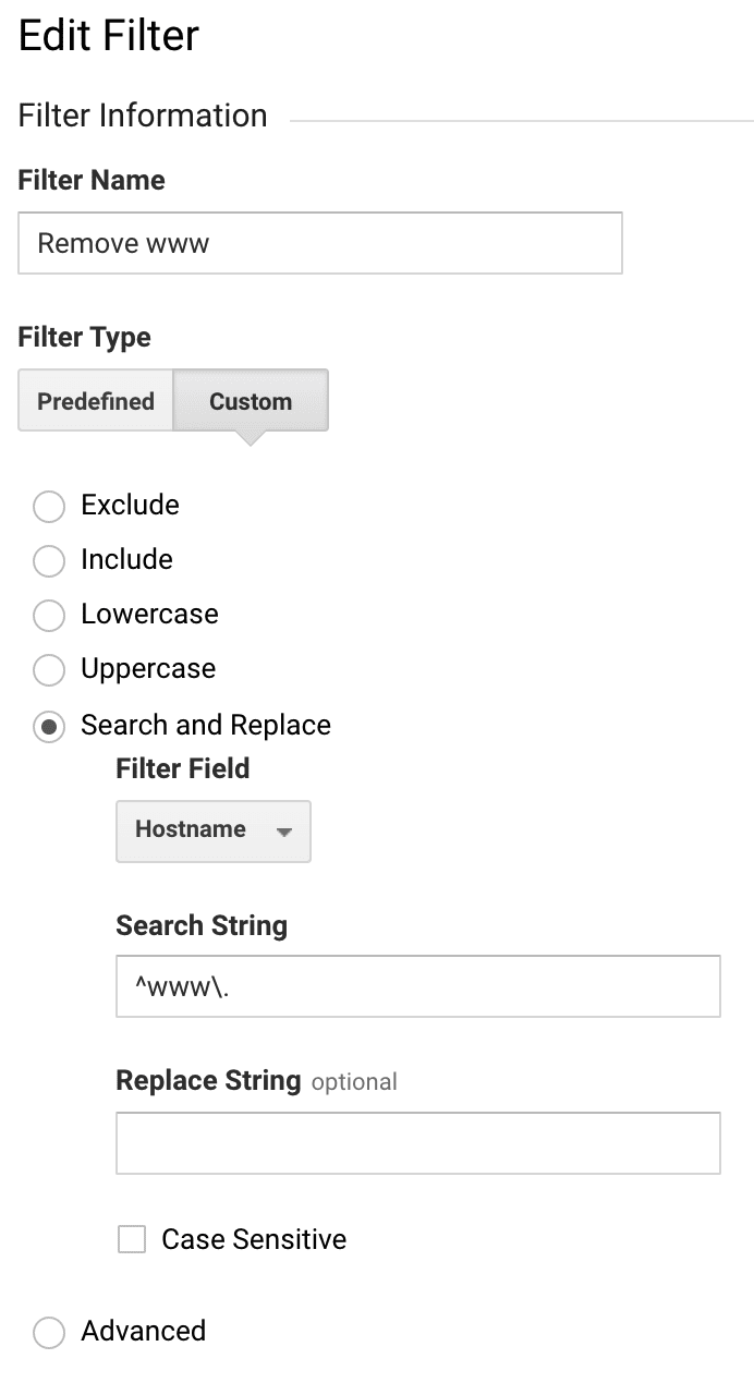 Google Analytics Filter Remove WWW