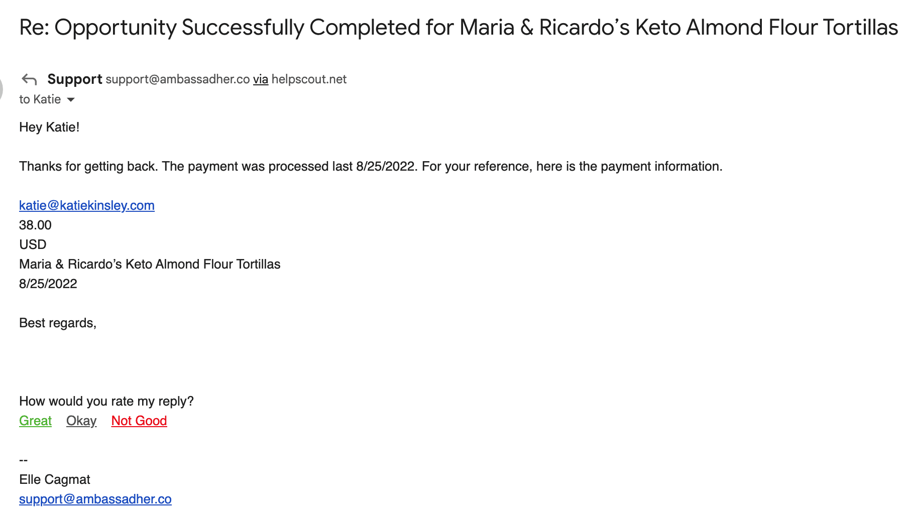 AmbassadHer confirm payment