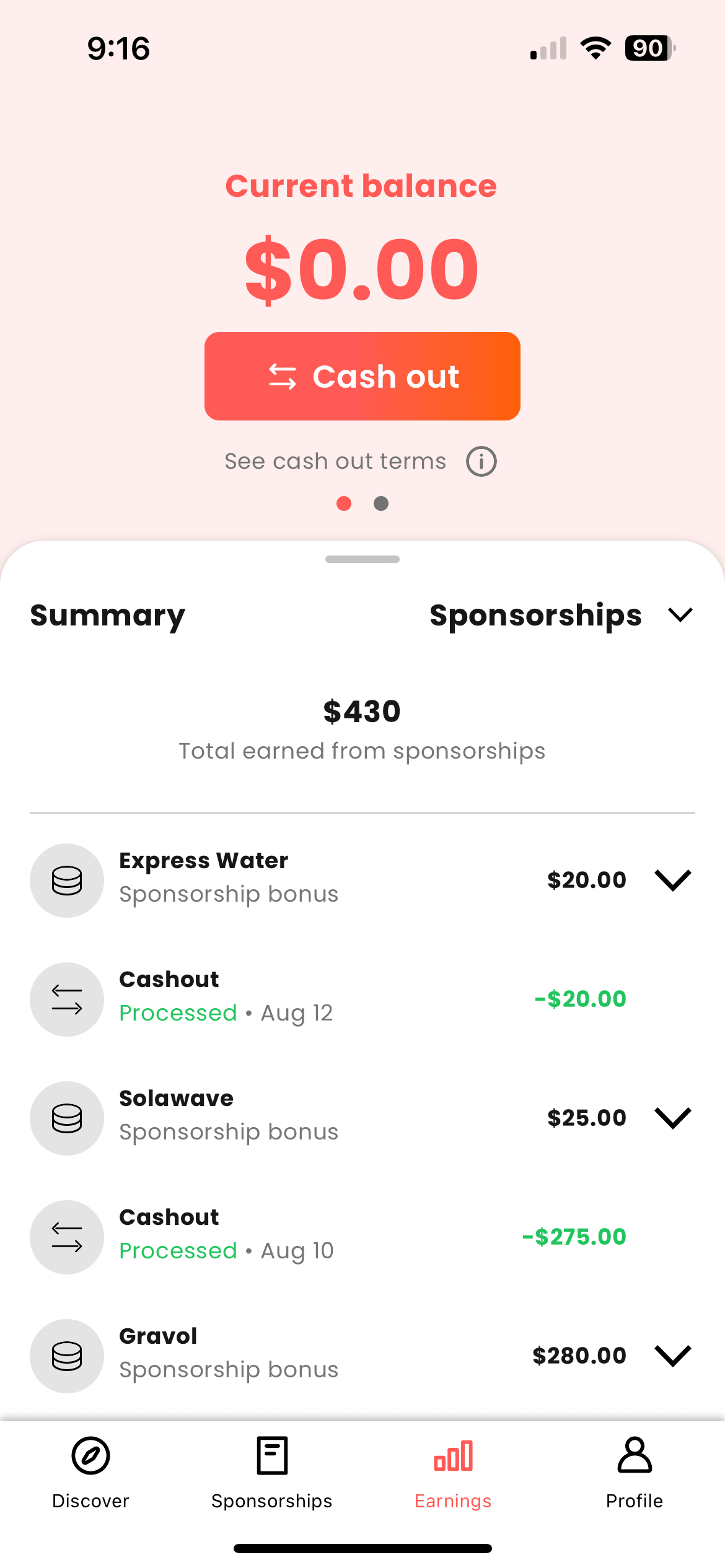 weSponsored Earnings 