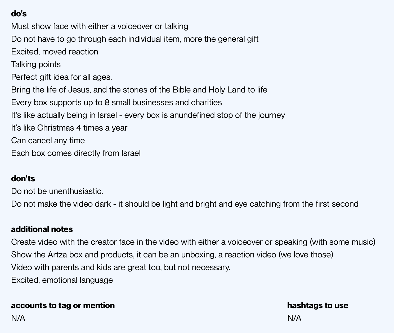 Artza Campaign dos and donts