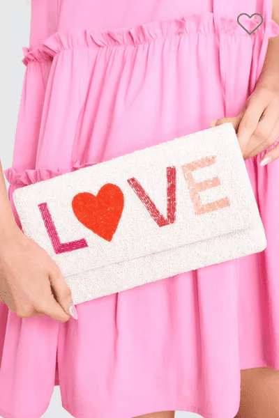 Red Dress All You Need White Multi Beaded Clutch
