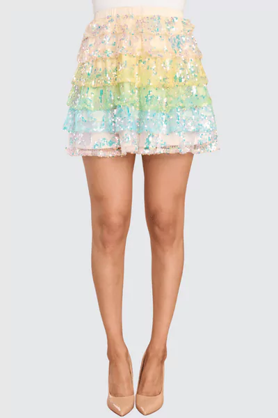 Red Dress Living In A Fairytale Rainbow Sequin Skirt
