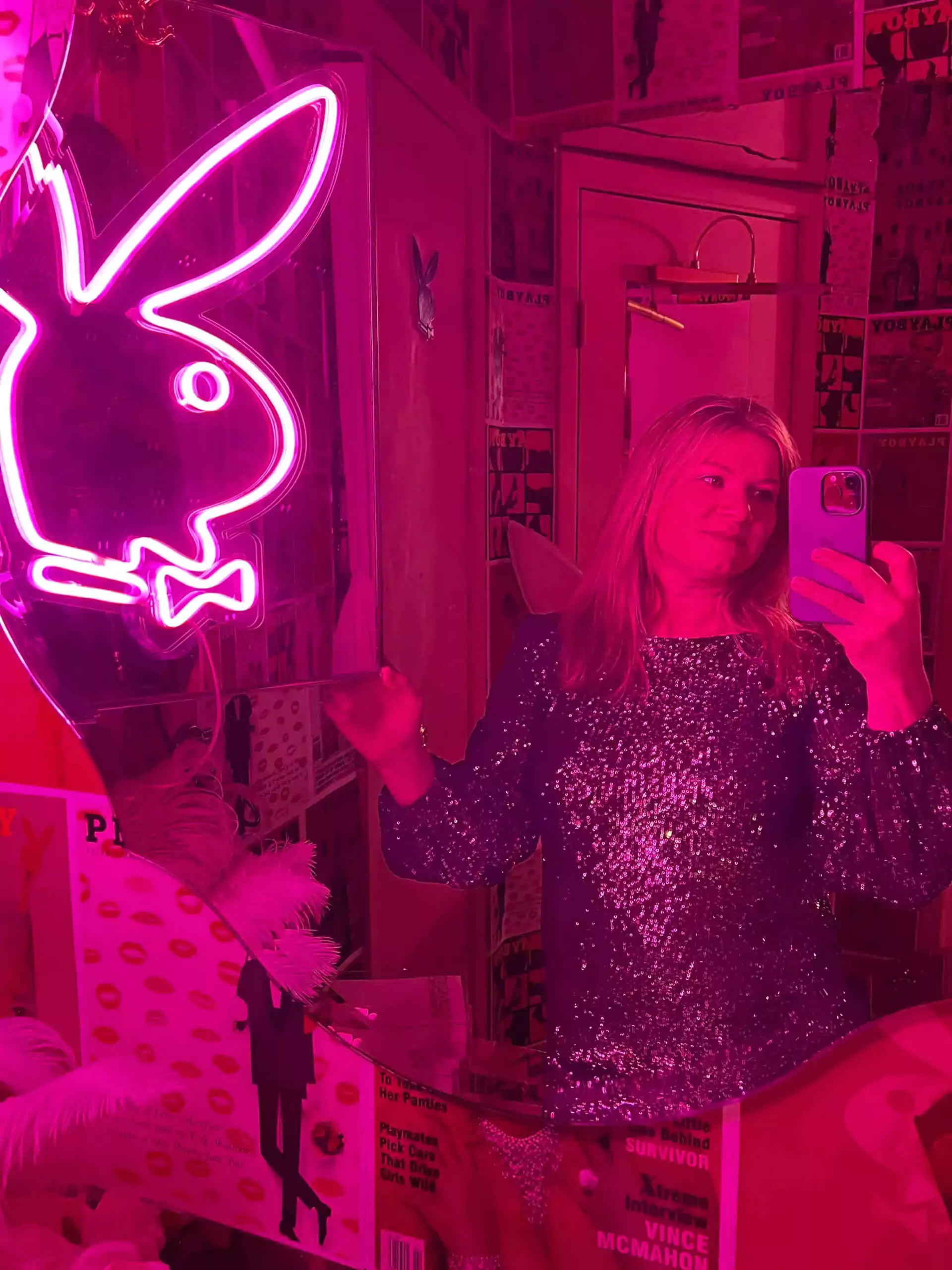 Katie selfie sequin dress in mirror