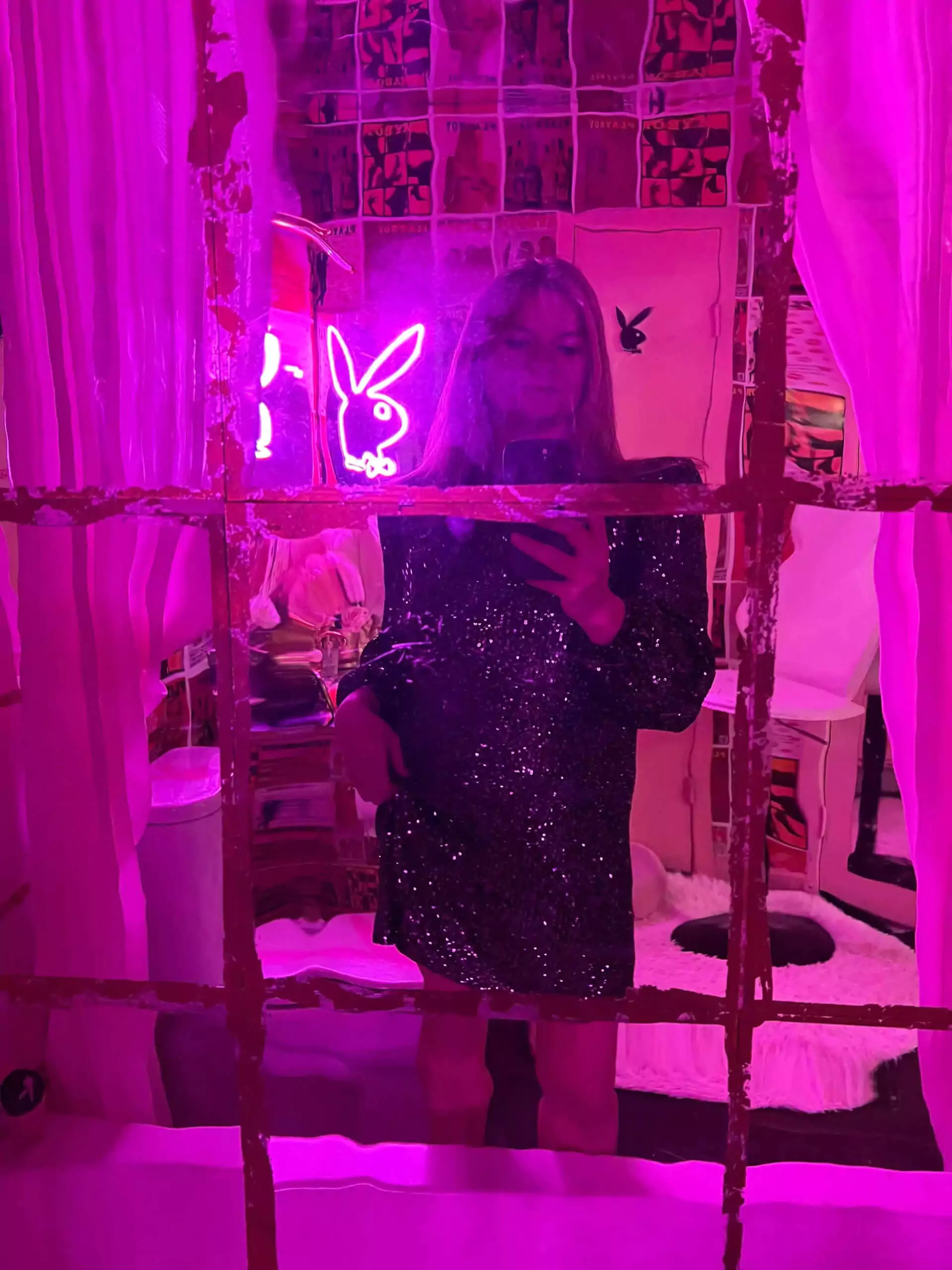 Katie selfie sequin dress in mirrors