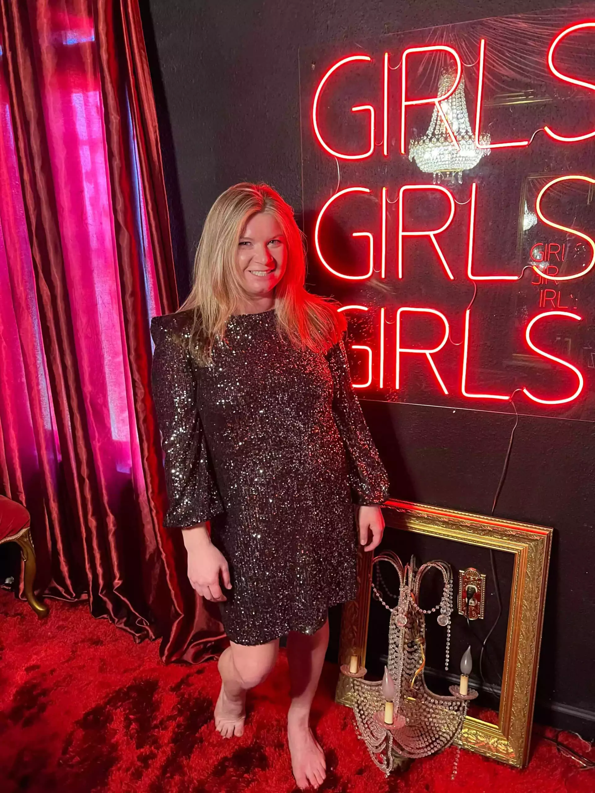 Katie wearing sequin dress