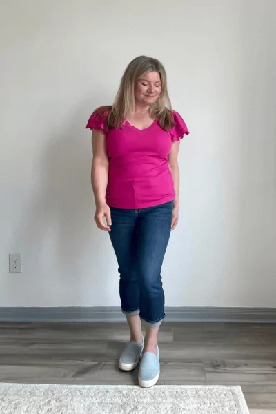 Eyelet Ruffle Mixed Media Tank Top
