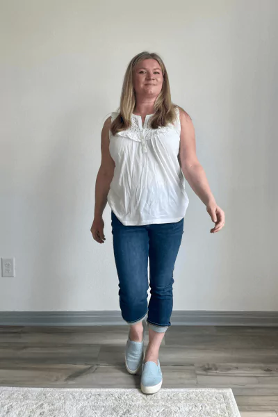 Eyelet Sleeve Mixed Media Top