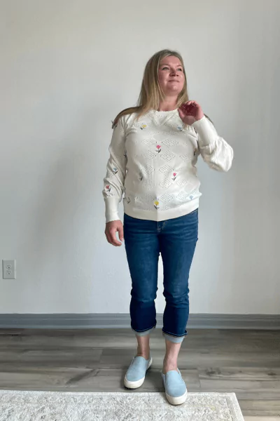 Floral Draped Sleeve Sweater