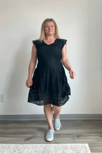 Lace V-Neck Ruffle Sleeve Dress