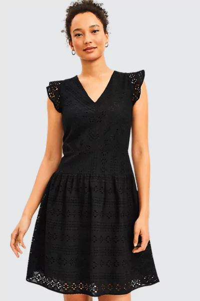 LOFT Lace V-Neck Ruffle Sleeve Dress