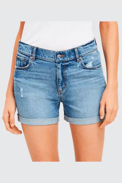 LOFT Mid Rise Denim Roll Shorts 2