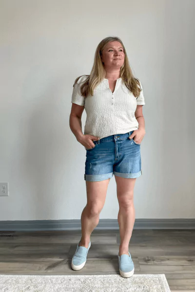 Mid Rise Denim Roll Shorts