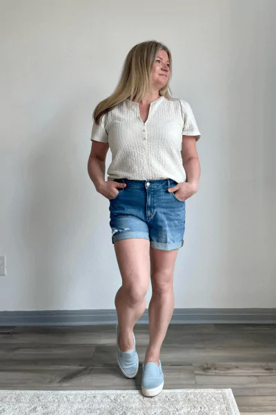 Mid Rise Denim Roll Shorts