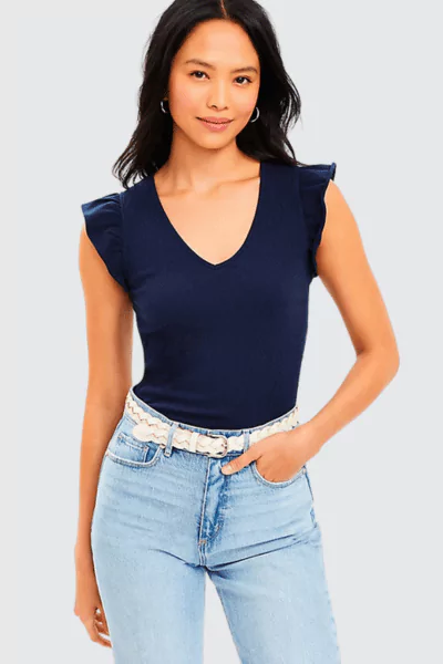 LOFT Smocked Flutter V-Neck Top