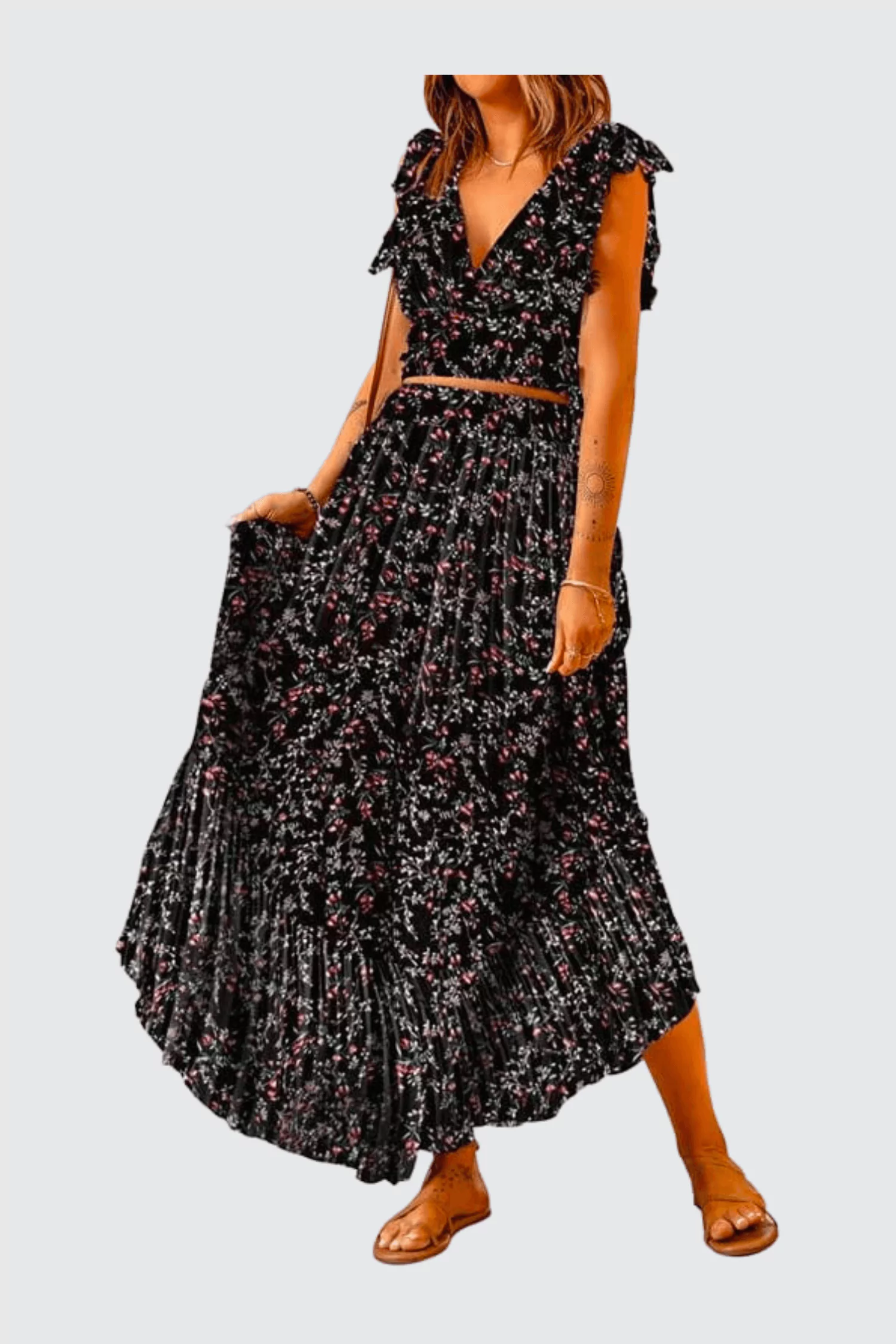 Dokotoo Women's 2 Piece Outfits Floral Boho Dress