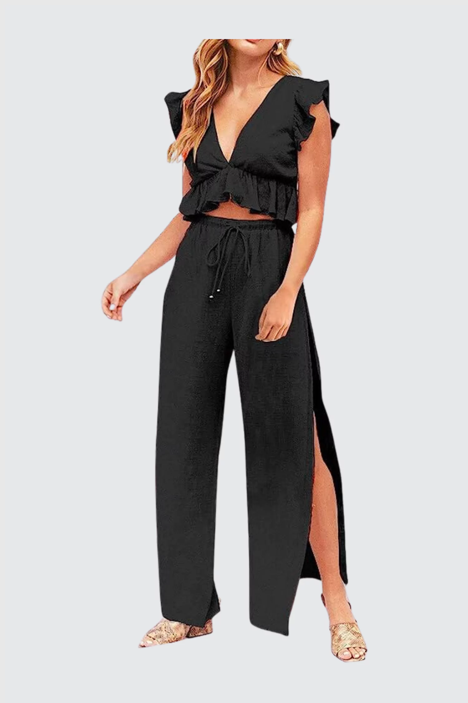 FANCYINN 2 Pieces Black Beach Jumpsuits Outfits for Women
