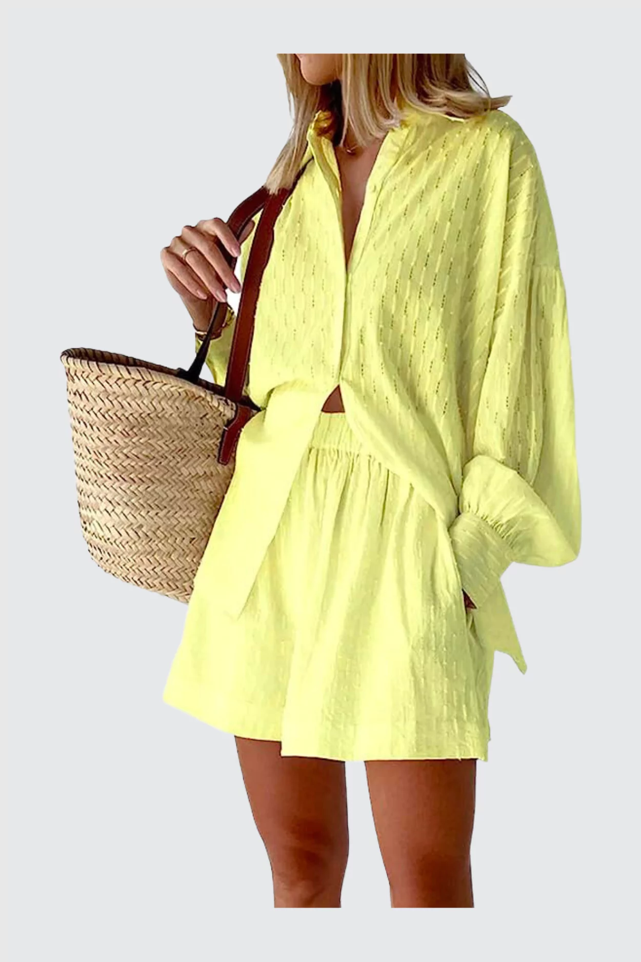 HAPCOPE Women's 2 Piece Outfits Oversized Button Down