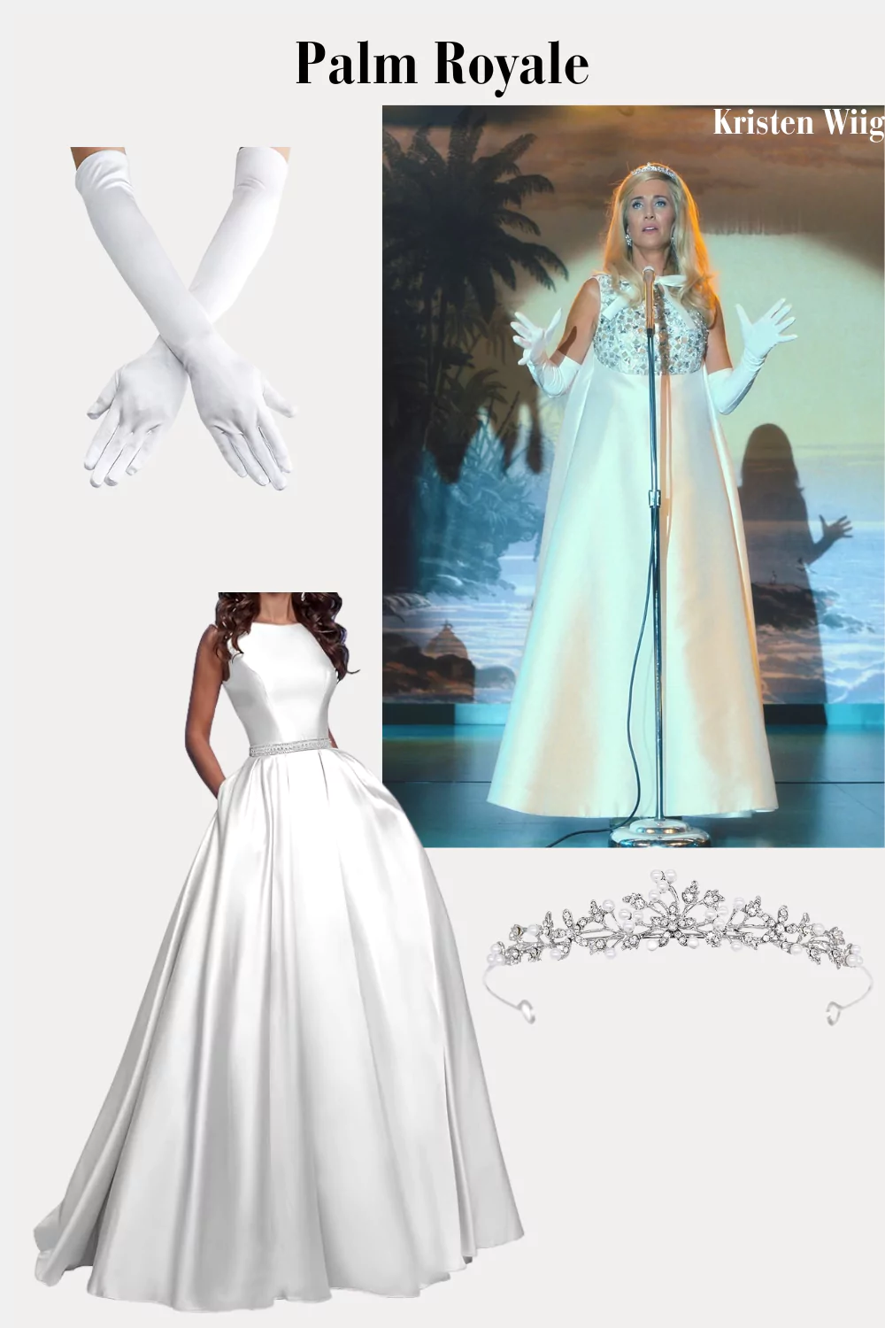 Maxine wears a White Satin Evening Gown with Jeweled Top