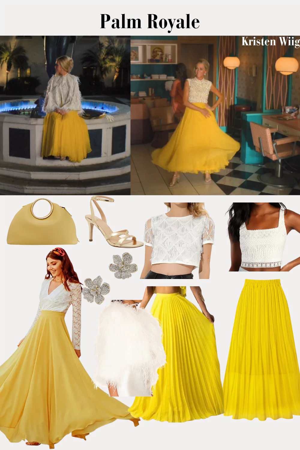 Maxine Simmons Outfit 5 Episode 2 - Maxine wearing a flowy chiffon maxi skirt and an embellished sleeve crop top with a feathered cape.