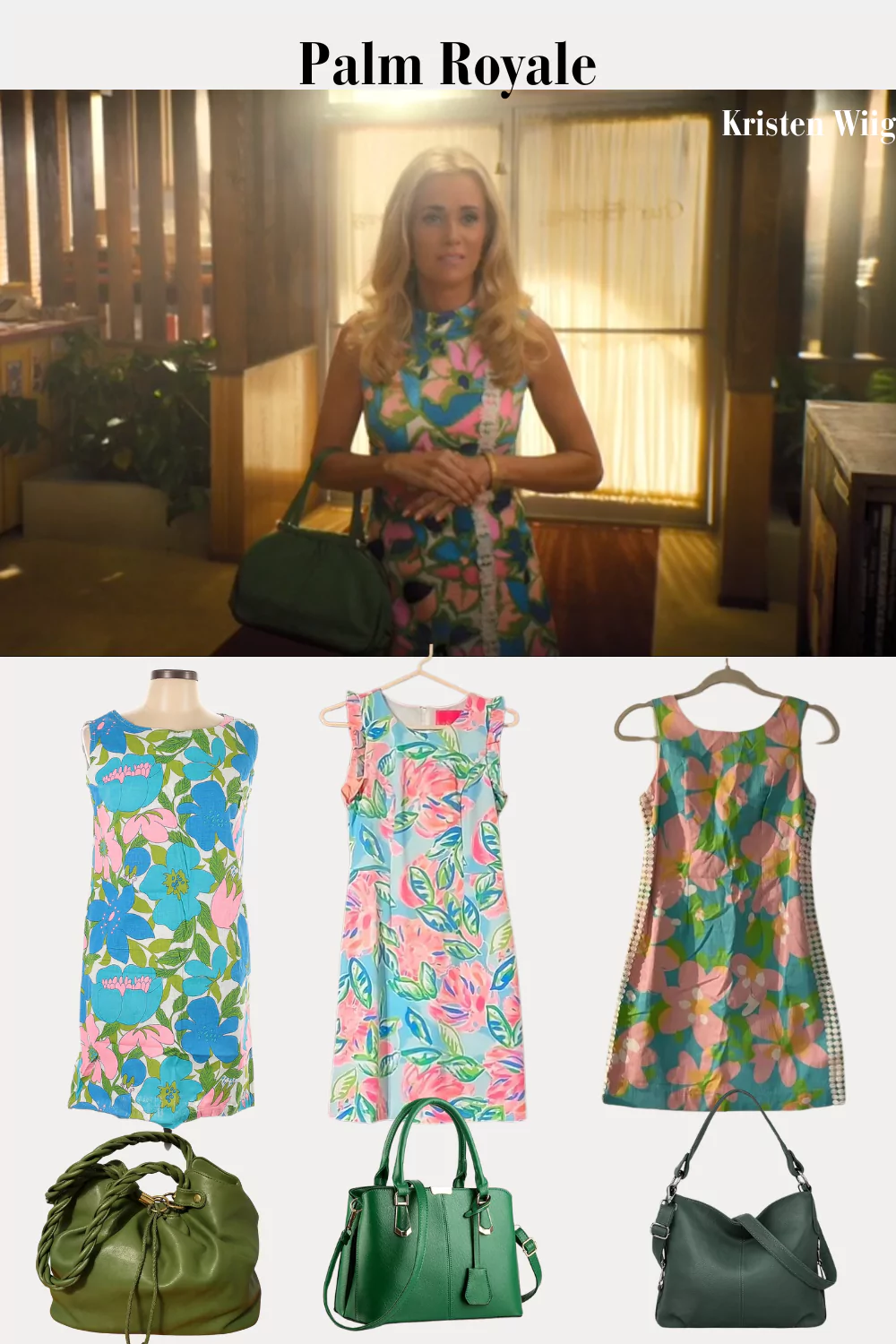 "Maxine Simmons Episode 4 Outfit 2 - Maxine wearing a teal and white floral pattern dress.
