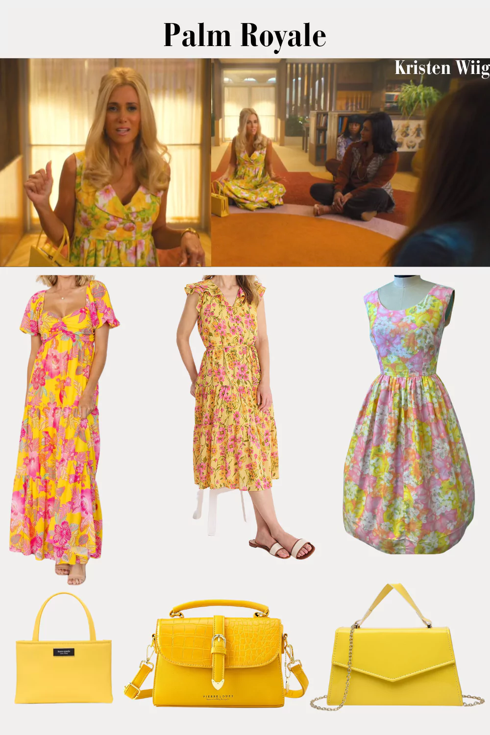 Maxine Simmons Outfit 3 Episode 3 - Maxine entering a book shop in a floral yellow maxi dress.