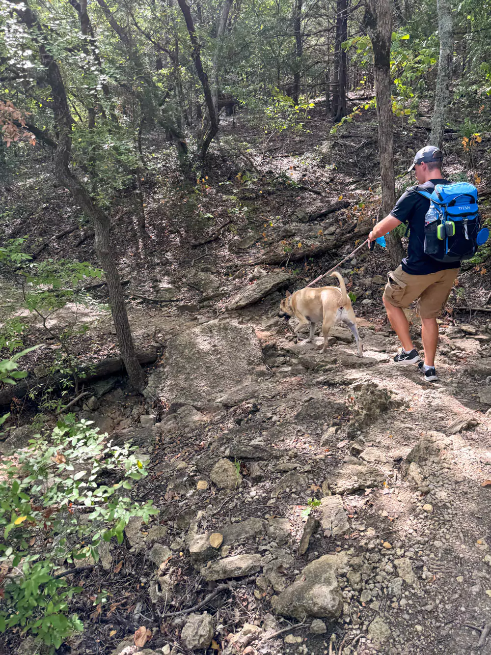 Zack and Hank hiking Ike's Hike and Bike Trail at Eisenhower State Park