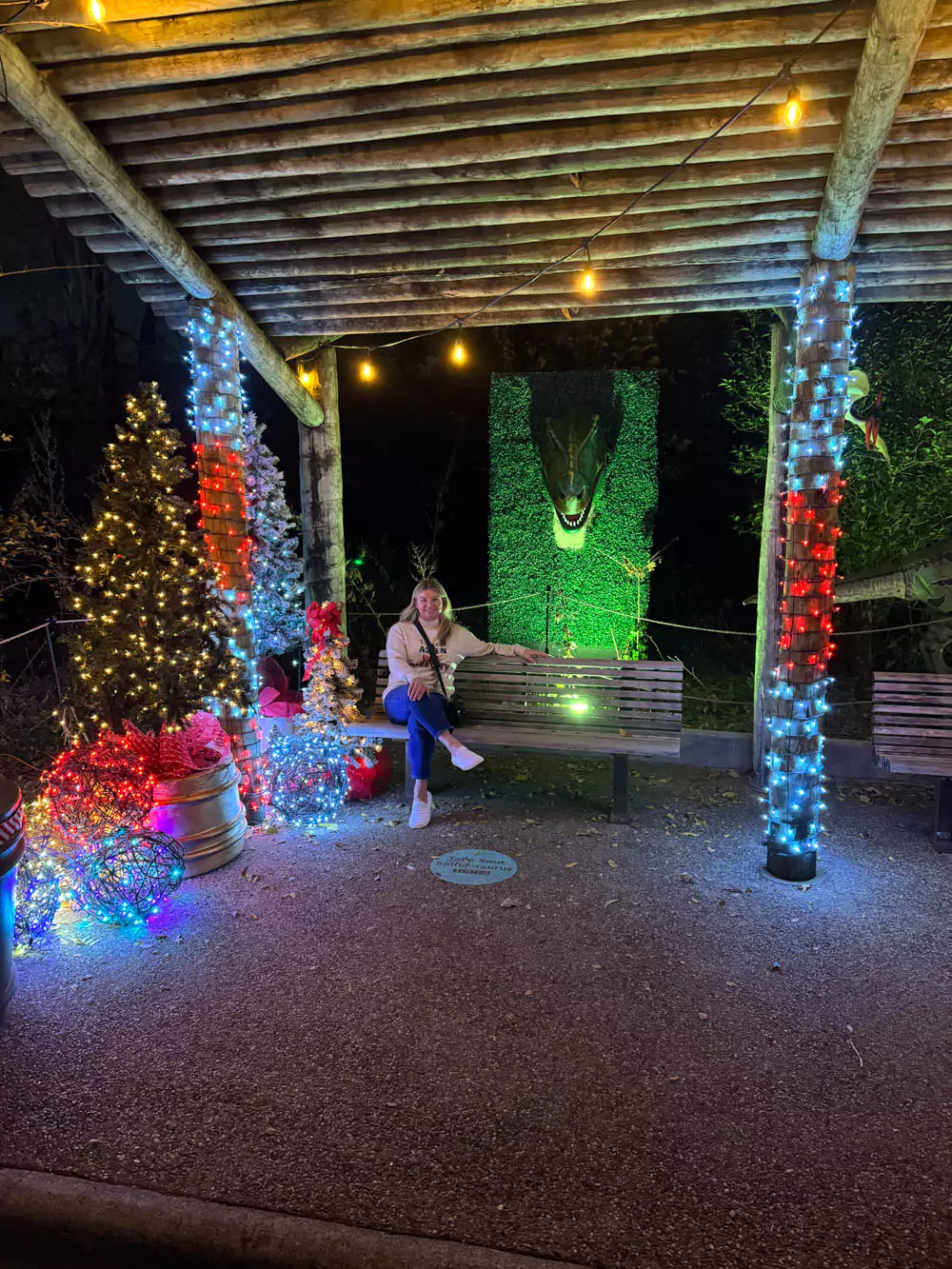 Katie and Raptor at Dallas Zoo Lights